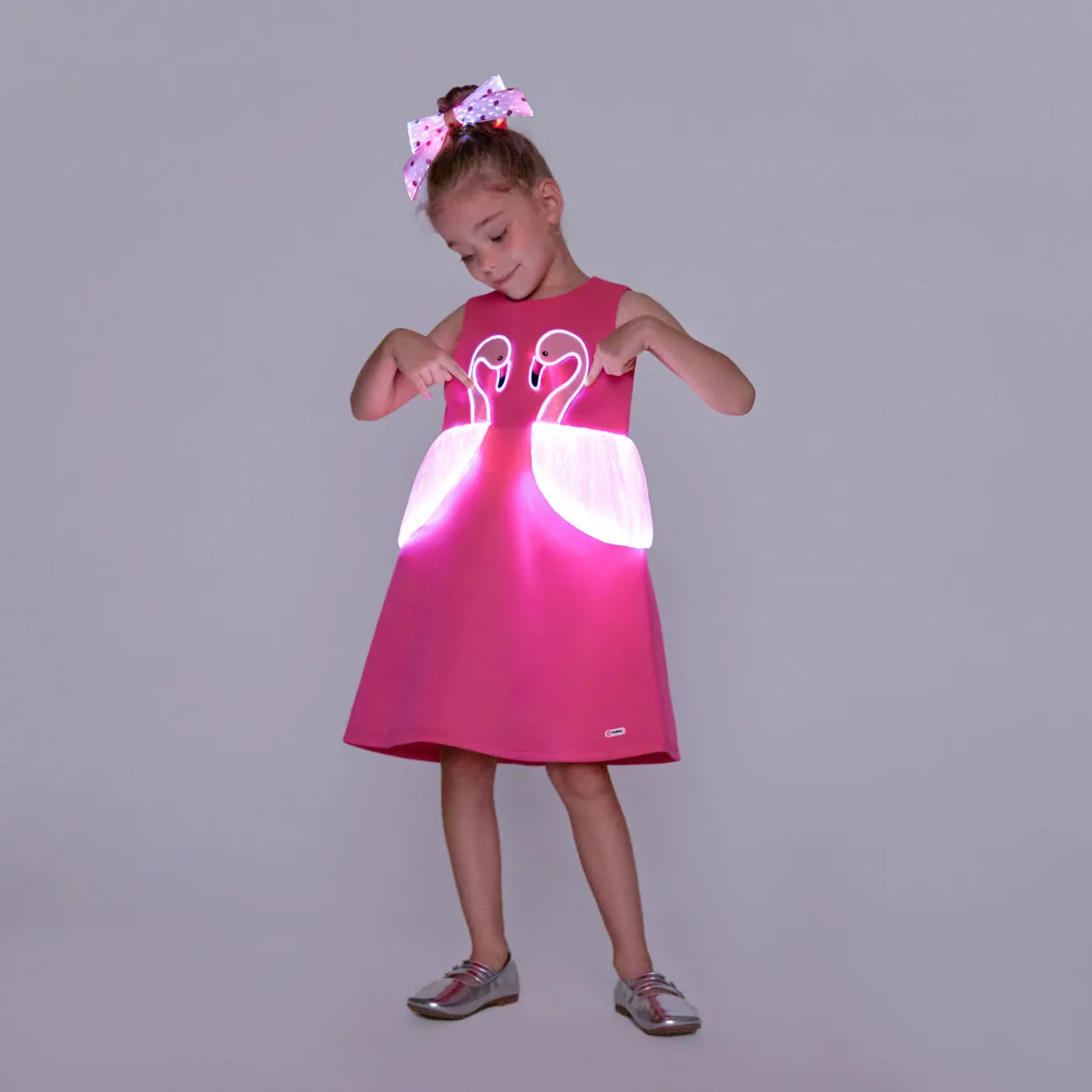 Criança Menina Hipertátil/3D Infantil Vestidos Rosa Quente big image 1