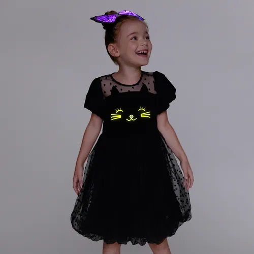 Go-Glow Illuminating Toddler Dress with Light Up Cat Pattern Including Controller (Battery Inside)