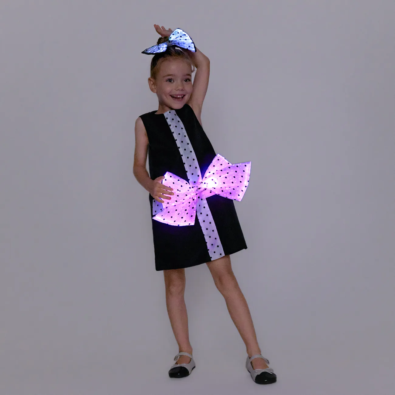 Go-Glow Illuminating Kid Black Dress with Light Up Removable Bowkont  Including Controller (Battery Inside) BlackandWhite big image 1