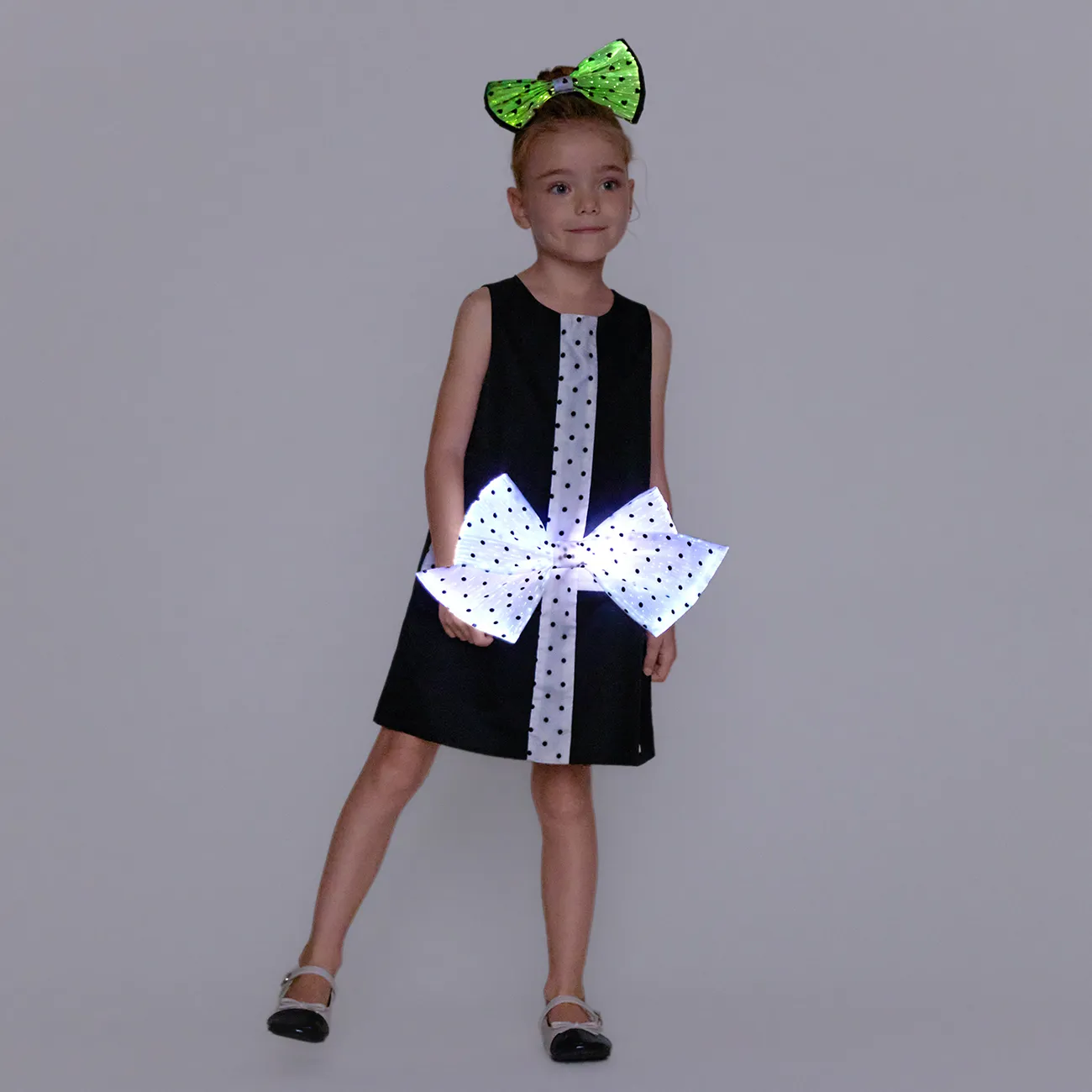 Go-Glow Illuminating Kid Black Dress with Light Up Removable Bowkont  Including Controller (Battery Inside) BlackandWhite big image 1