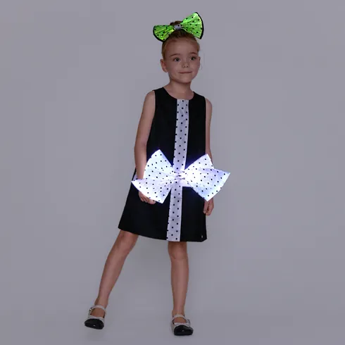Go-Glow Illuminating Kid Black Dress with Light Up Removable Bowkont Including Controller (Battery Inside) BlackandWhite big image 6
