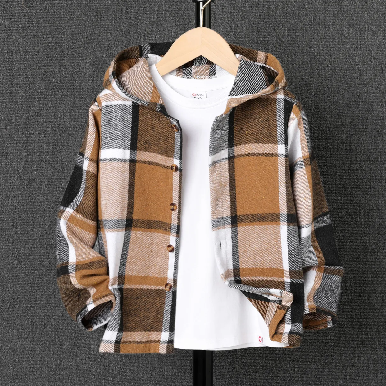 Kid Boy Hooded Plaid Long sleeves Shirt Jacket