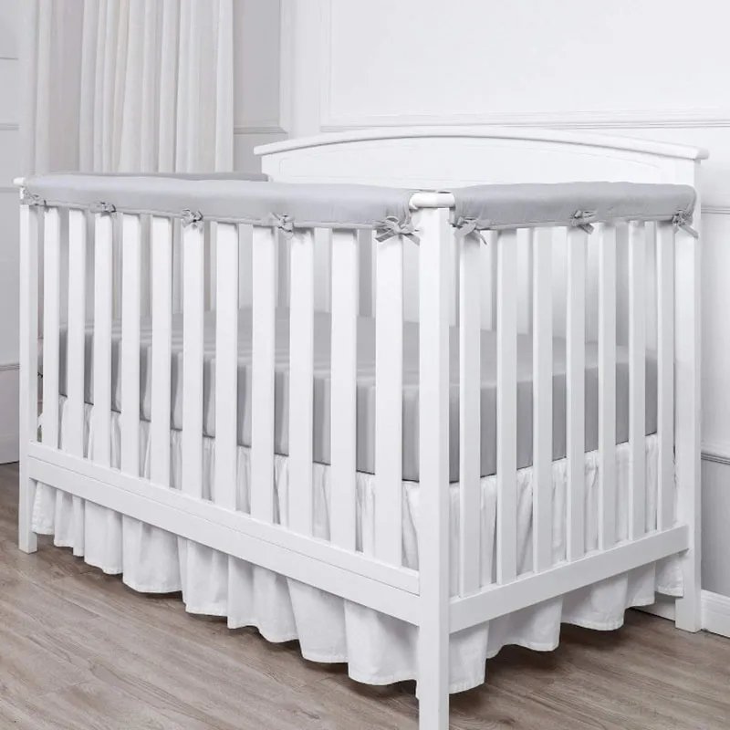 3 pcs Soft Cotton Kids Bed Rail Bumper Set with Anti-Collision and Split Design Grey