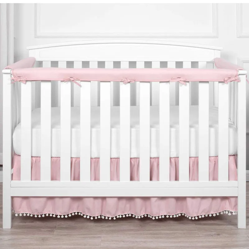3 pcs Soft Cotton Kids Bed Rail Bumper Set with Anti-Collision and Split Design Pink image 2