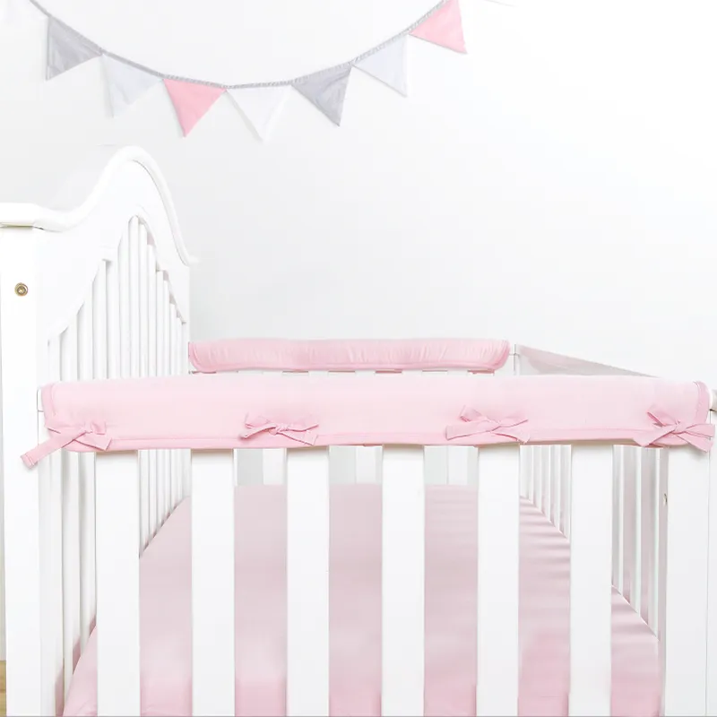 3 pcs Soft Cotton Kids Bed Rail Bumper Set with Anti-Collision and Split Design Pink image 3