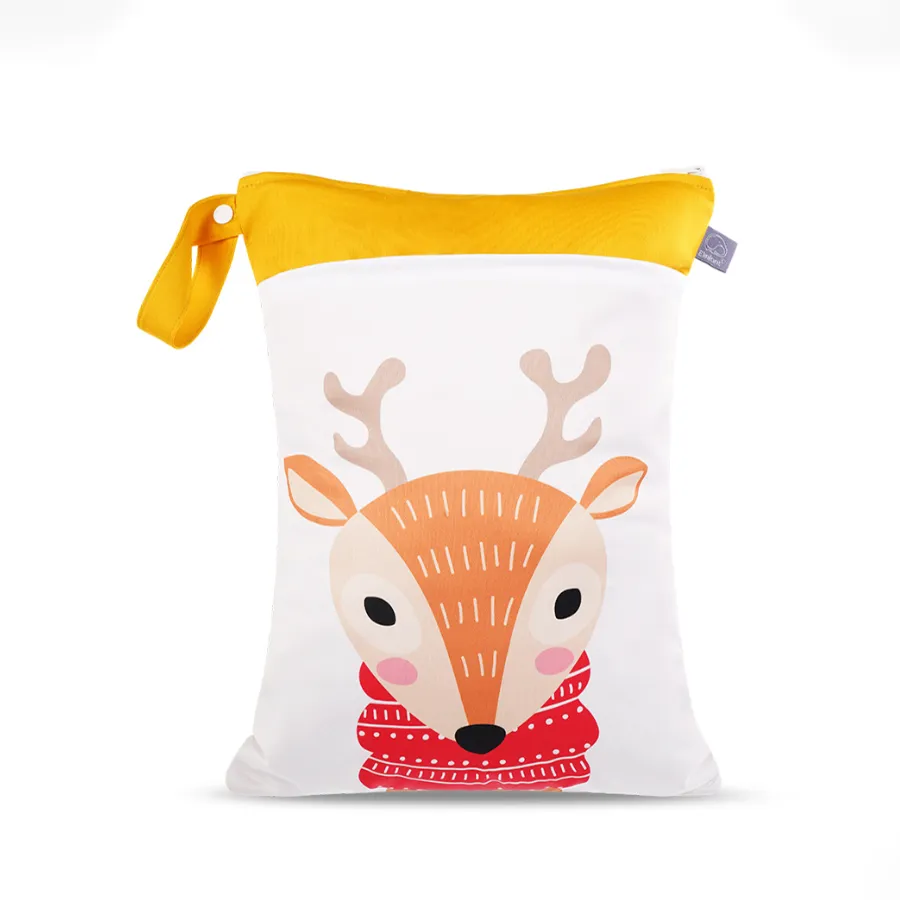 Cute Double-Zipper Waterproof Bag for Storing Baby's Diapers Yellow