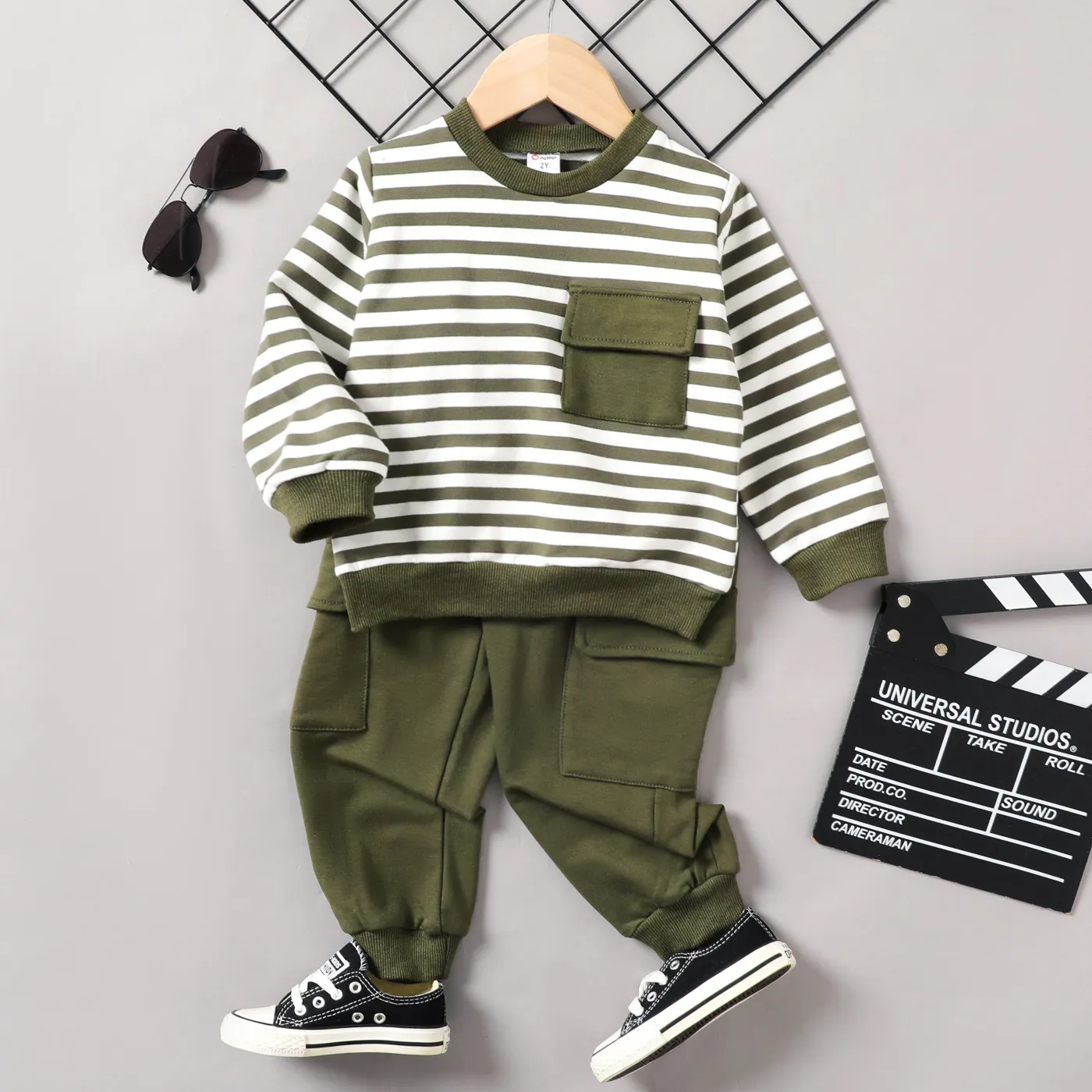 2pcs Todder Boy Cotton Stripe Set with Patch Pocket  big image 1
