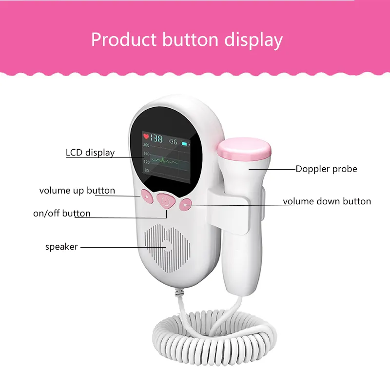Home-Use Doppler Fetal Heart Rate Monitor with High Sensitivity Probe and IPX1 Waterproof Rating Light Pink big image 1