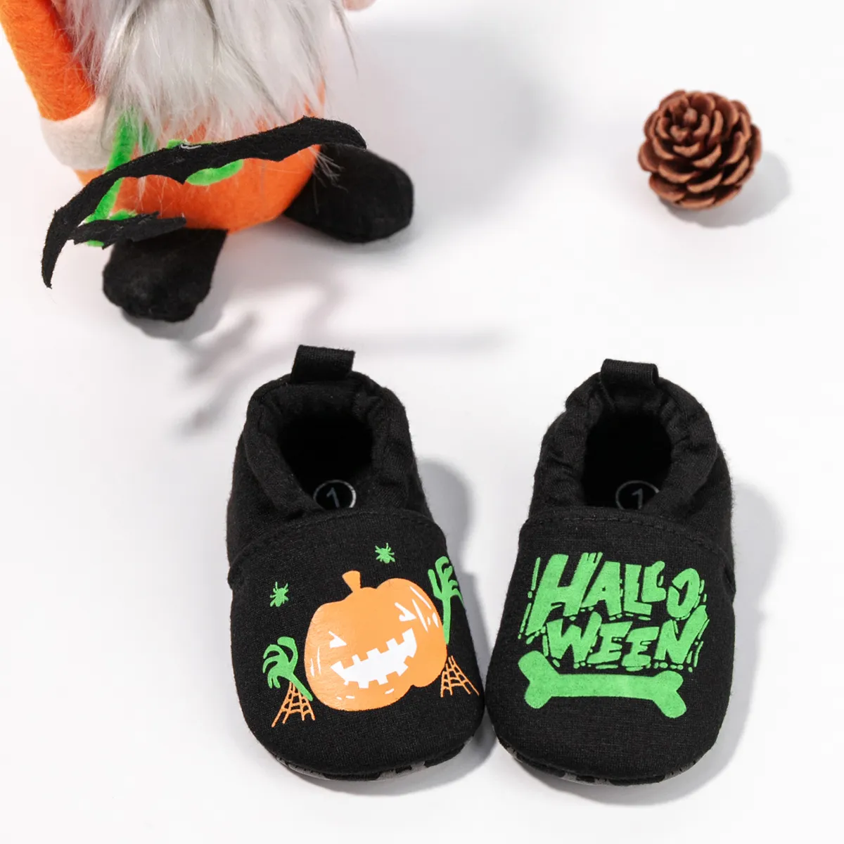 Halloween Baby Glow In The Dark Pumpkin Print Prewalker Shoes Black big image 1