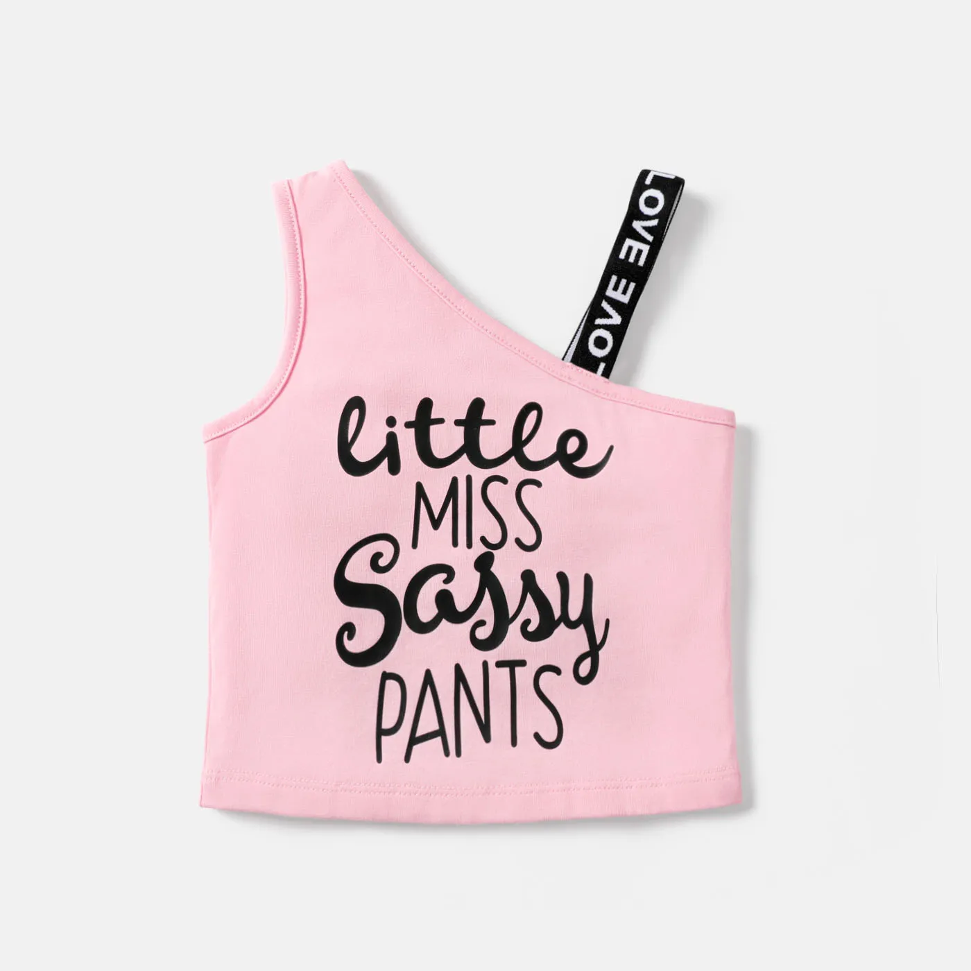 Baby Girl Letters Print Sloping Shoulders Single Slip Top Pink