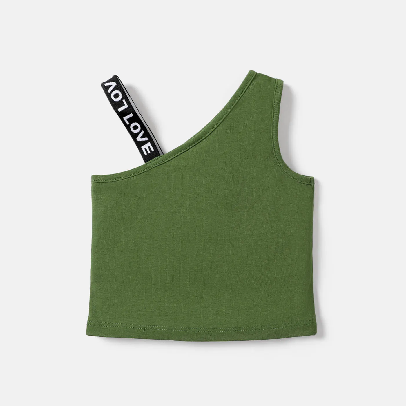 Baby Girl Letters Print Sloping Shoulders Single Slip Top Army green image 2