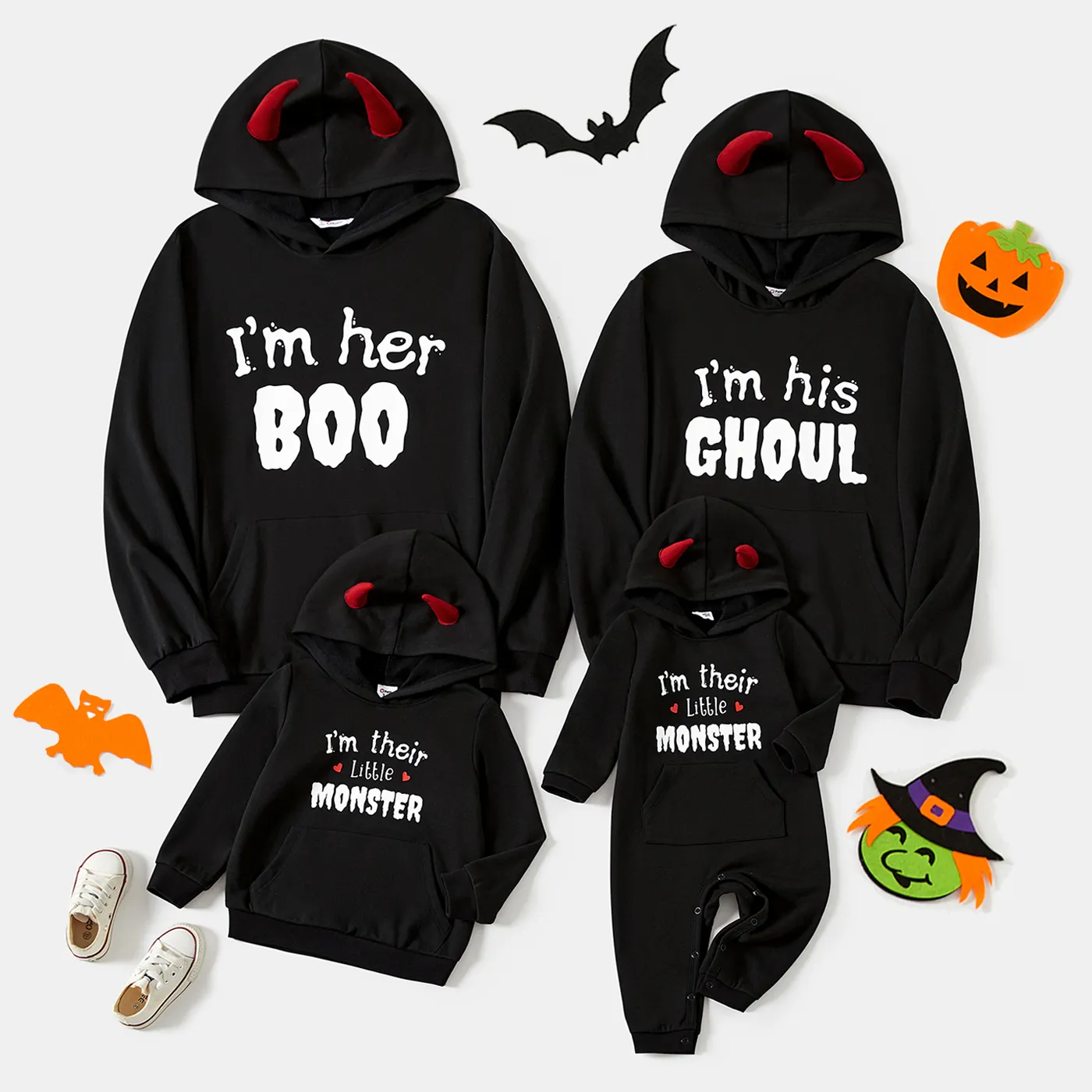 Halloween Family Matching Letter Print 3D Hoodie Design Long-sleeve Sweatshirt  Black image 2