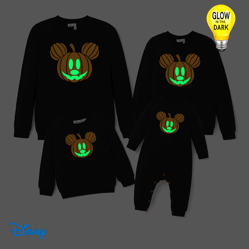 Disney Mickey and Friends Halloween Glow In The Dark Family Matching Pumpkin Print Long-sleeve Tops