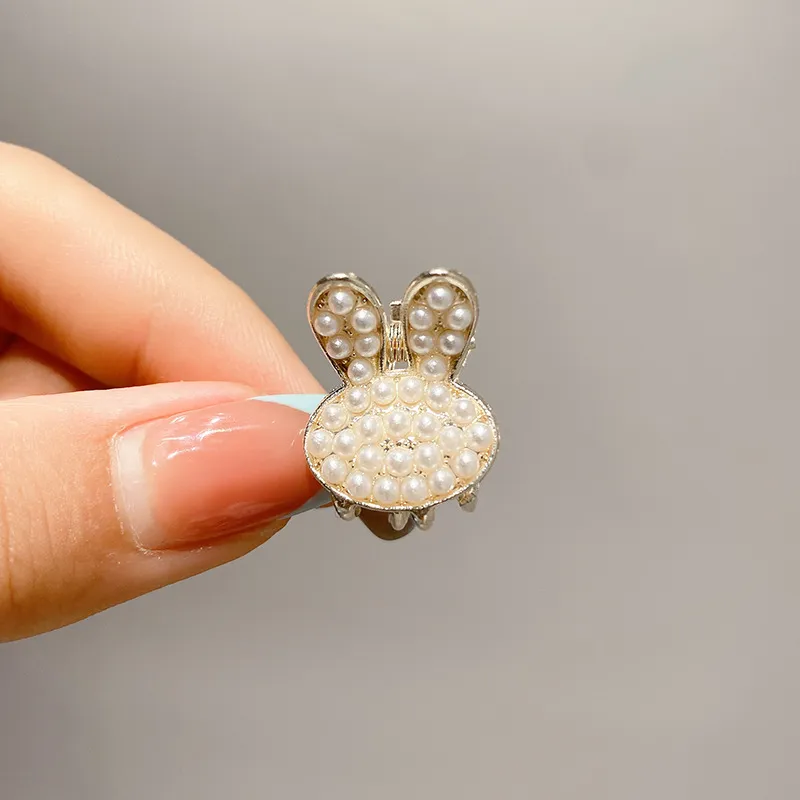 Toddler / Kid's Delicate Rhinestone Pearl Small Hair Clip Silver
