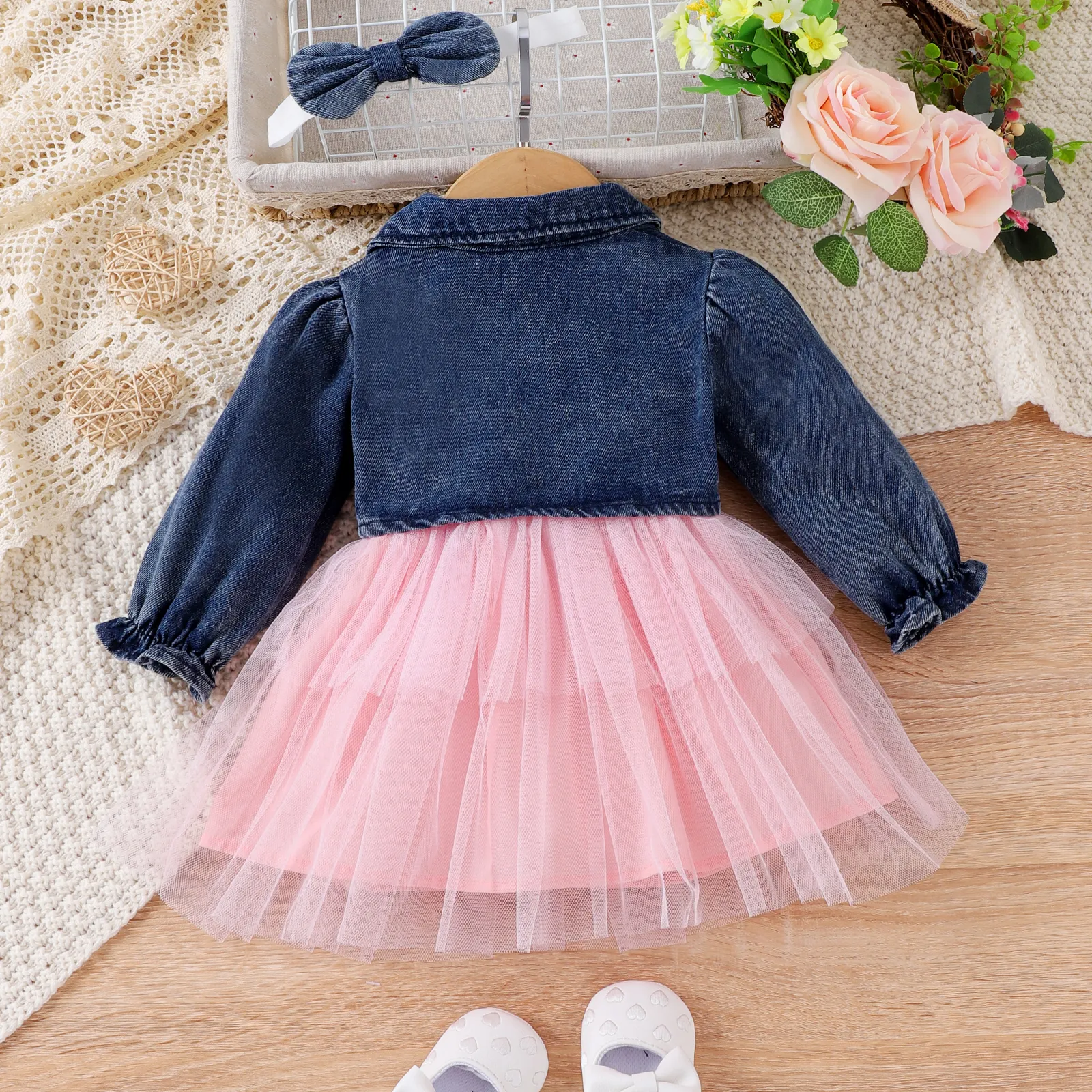 3PCS Baby Girl Sweet 3D Design Denim Suit-Dress  Pink image 3