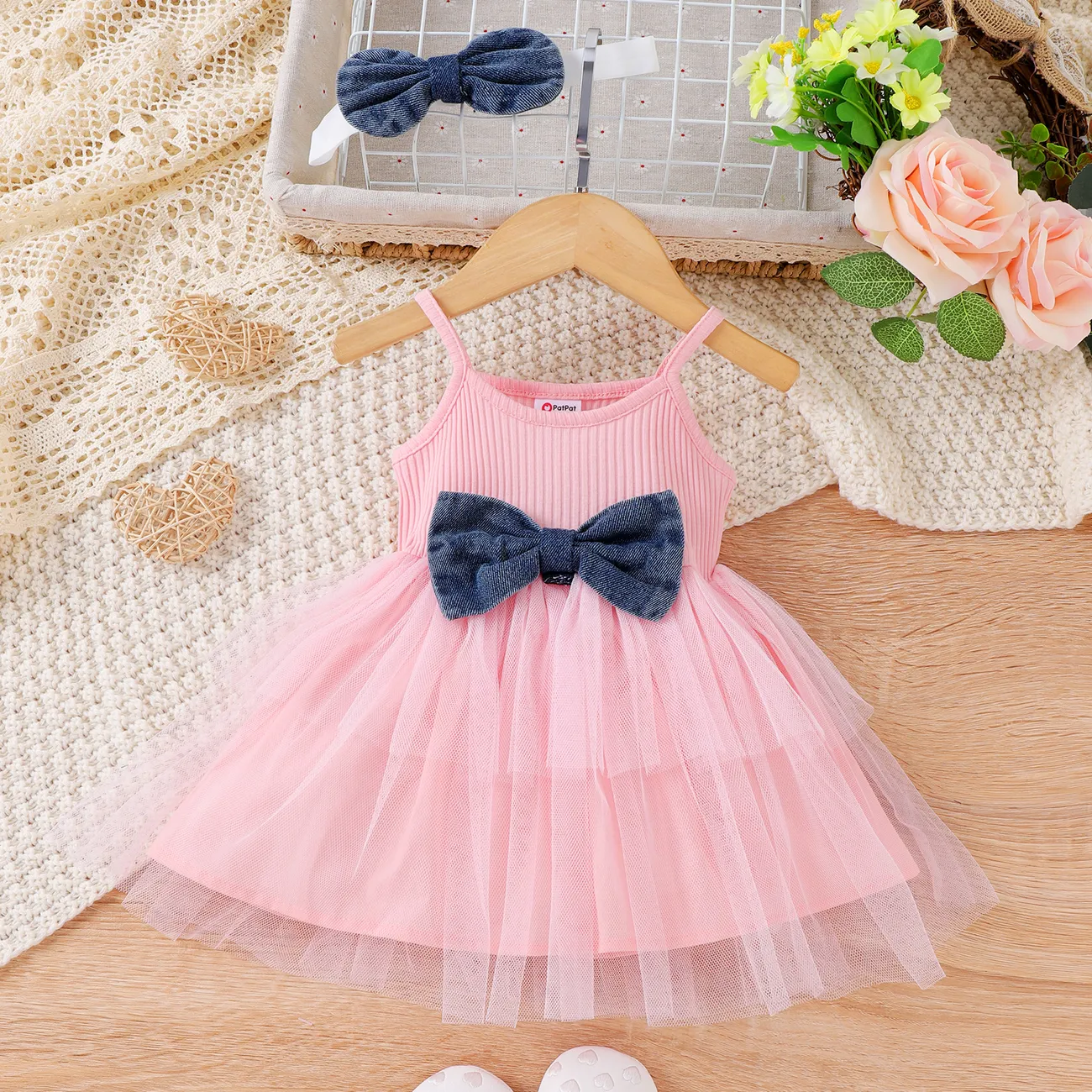 3PCS Baby Girl Sweet 3D Design Denim Suit-Dress  Pink big image 1