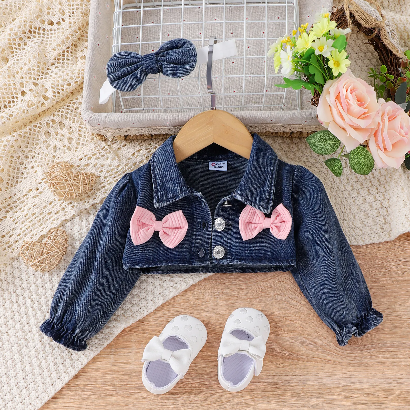 3PCS Baby Girl Sweet 3D Design Denim Suit-Dress  Pink image 5
