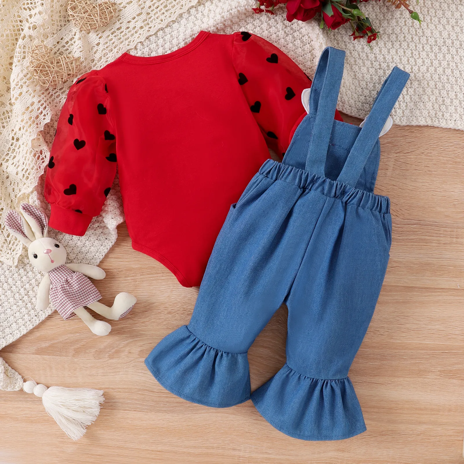2PCS Baby Girl Sweet Bunny Applique Embroidery Long Sleeve Denim  Set  image 5