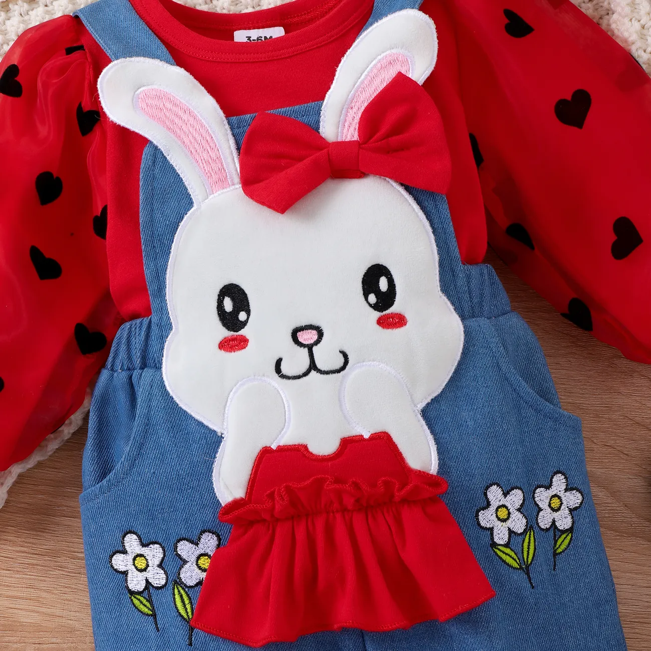 2 unidades Bebé Menina Costuras de tecido Coelho Bonito Manga comprida Conjunto para bebé Vermelho big image 1