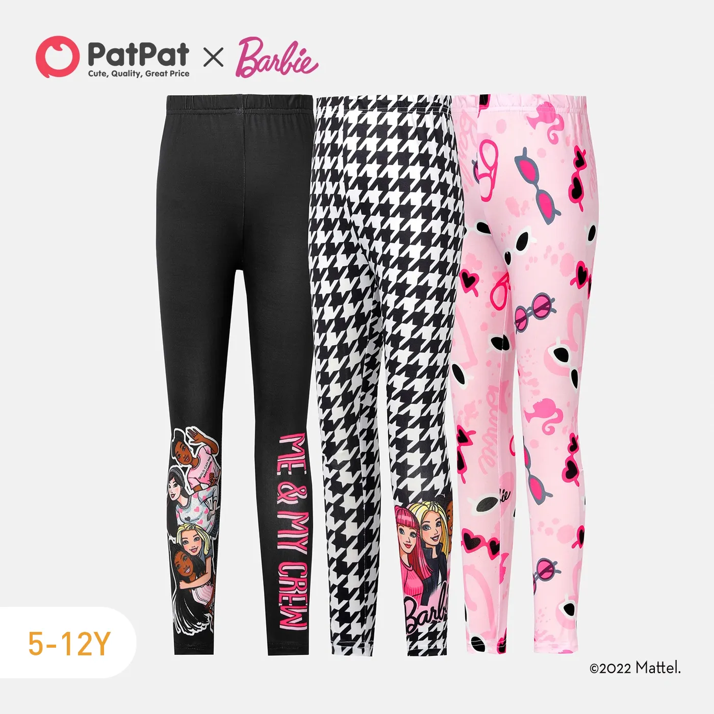 Barbie Kid Girl Letter/Glasses Print/Houndstooth Elasticized Leggings 