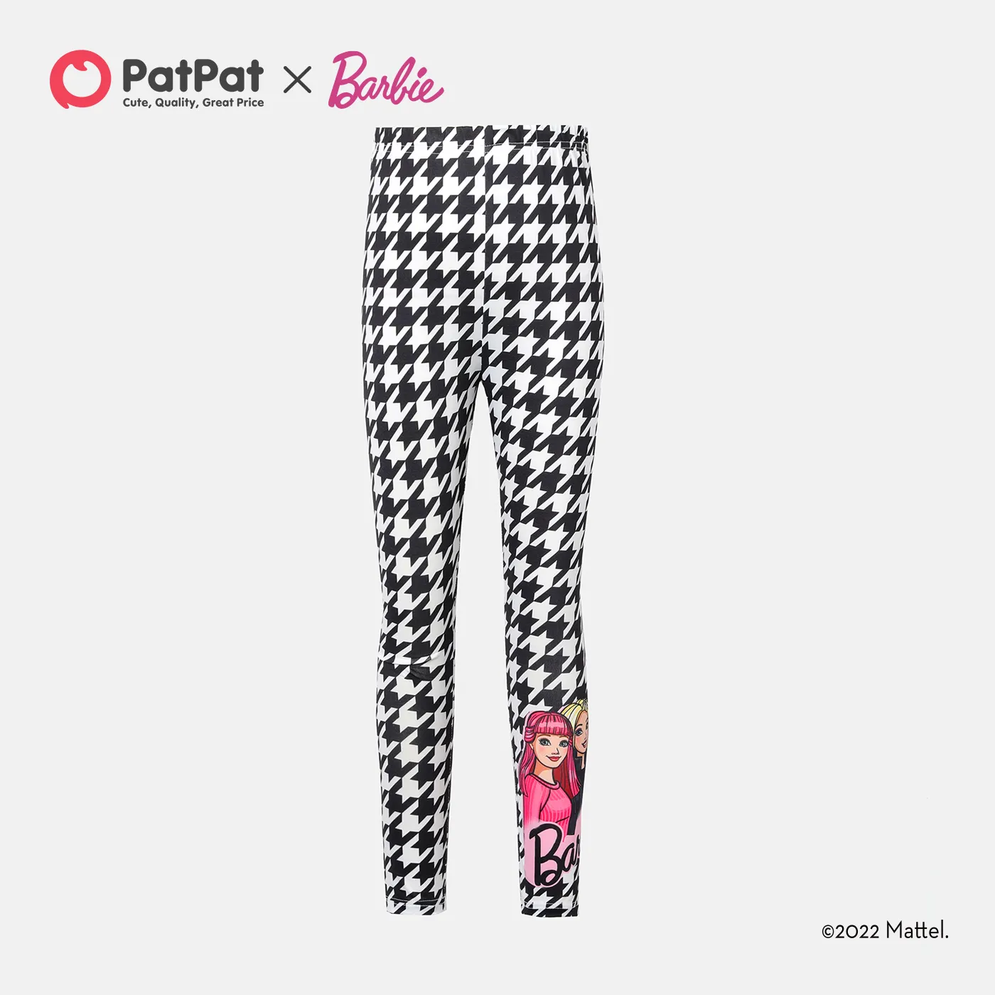 Barbie Kid Girl Letter/Glasses Print/Houndstooth Elasticized Leggings  BlackandWhite