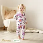 2pcs Long Sleeve Organic Cotton Baby Girl Jumpsuit Set with Big Floral Pattern  image 3