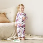 2pcs Long Sleeve Organic Cotton Baby Girl Jumpsuit Set with Big Floral Pattern  image 5