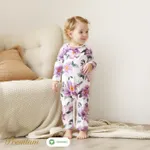 2pcs Long Sleeve Organic Cotton Baby Girl Jumpsuit Set with Big Floral Pattern  image 6