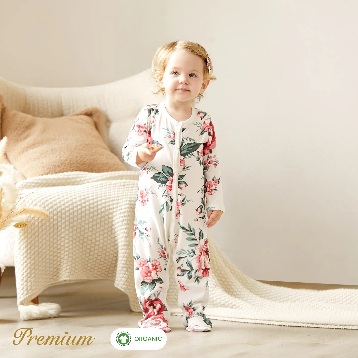 2pcs Organic Cotton Set Sweet Floral Jumpsuit for Baby Girls Pink image 4