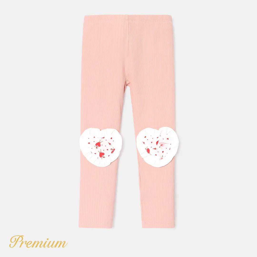 Toddler Girl Cotton Heart Embroidered Elasticized Leggings  big image 1