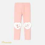 Toddler Girl Cotton Heart Embroidered Elasticized Leggings Pink