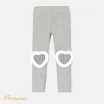 Toddler Girl Cotton Heart Embroidered Elasticized Leggings Grey