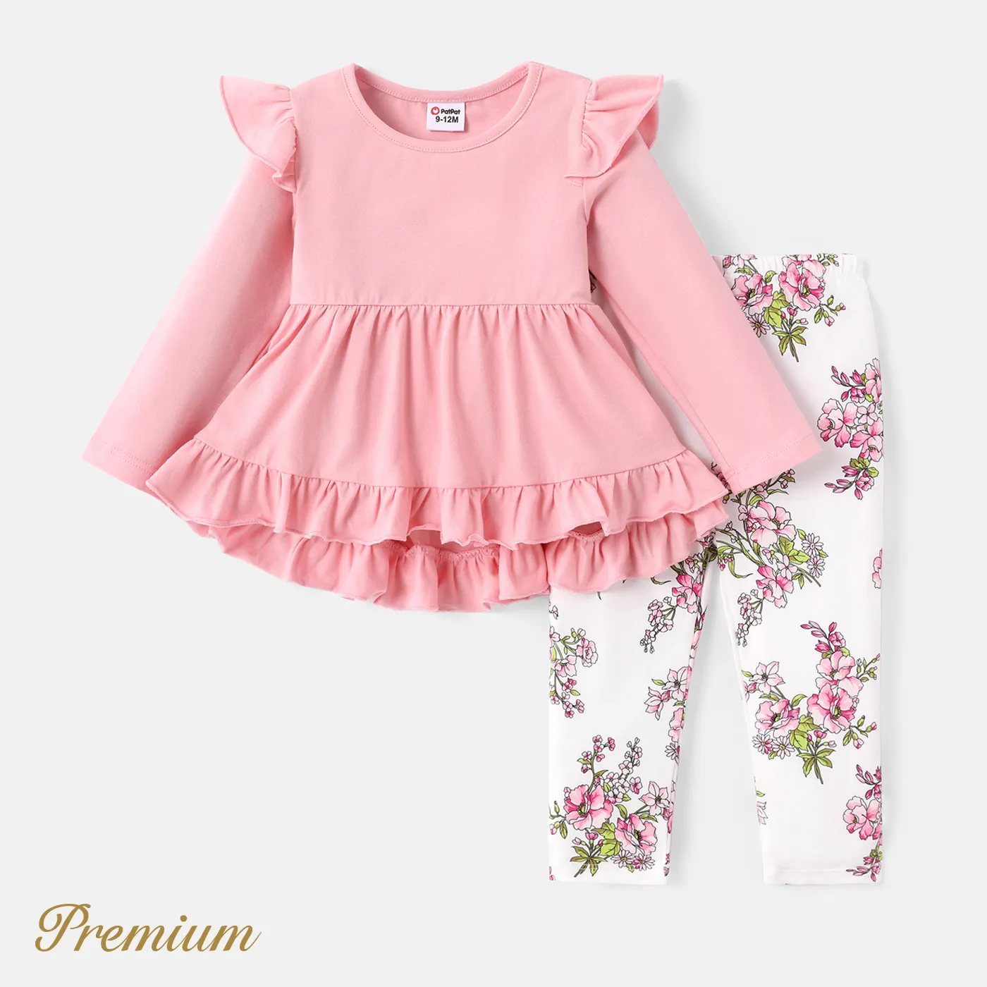 2pcs Baby Girl Sweet Floral Ruffle Edge Cotton Set 