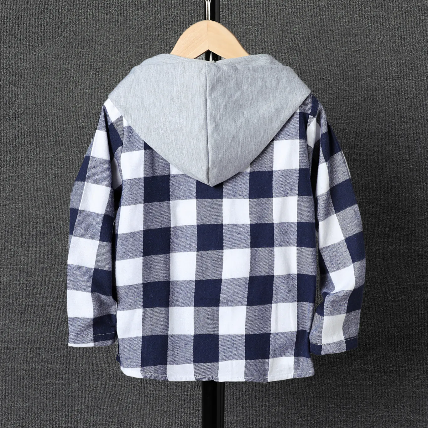 Kid Boy Casual Grid Hooded Top BlackandWhite image 2