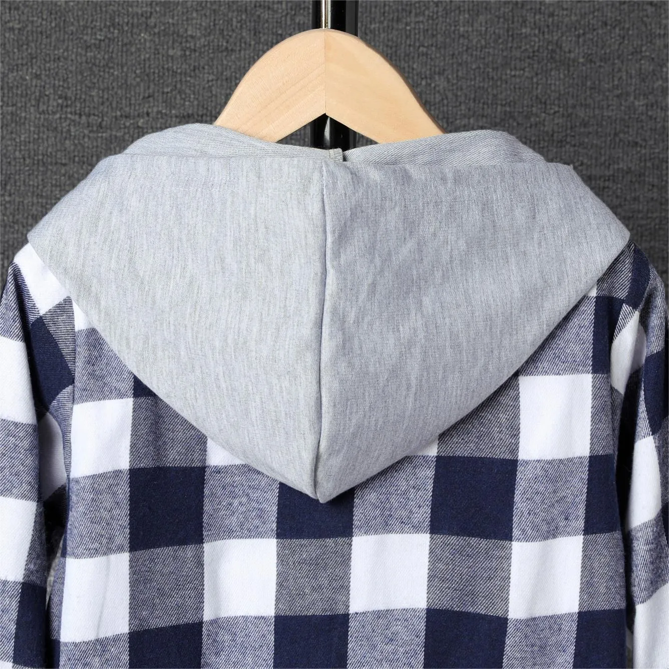 Kid Boy Casual Grid Hooded Top BlackandWhite image 4