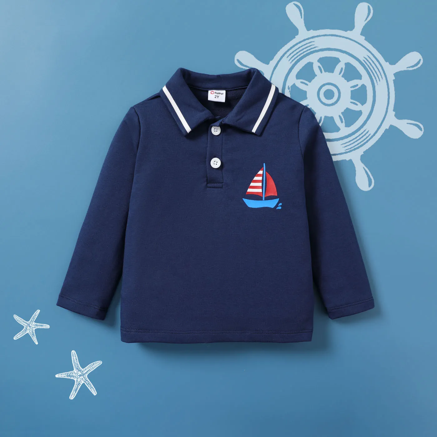 Toddler Boy Striped Casual Long Sleeve Shirt Dark Blue big image 1