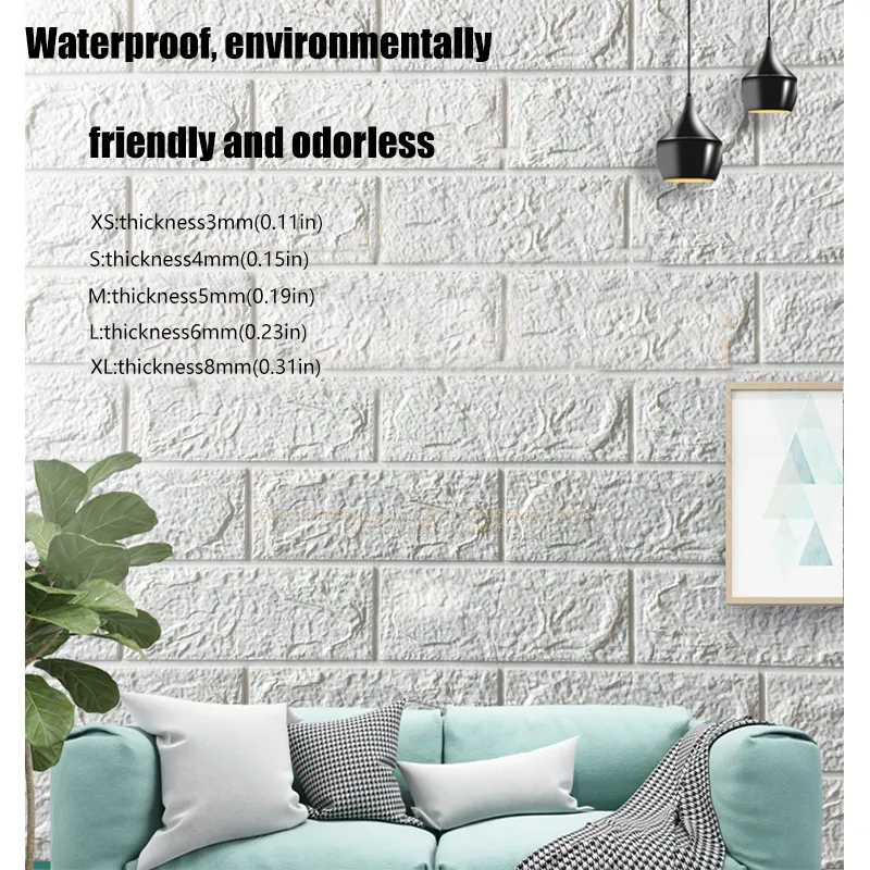 Solid Color Self-Adhesive 3D Brick Pattern Wallpaper Foam Waterproof Moisture-proof for Home Decoration