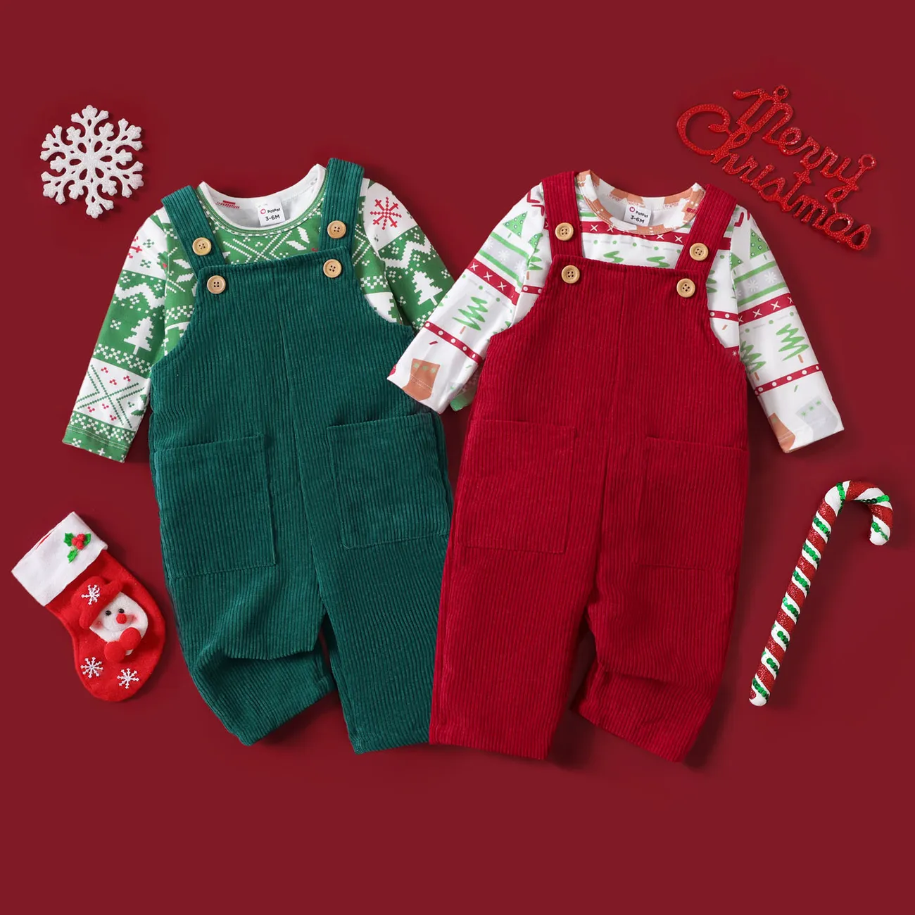 Natale 2 pezzi Neonato Unisex Canotta Infantile Manica lunga Set neonato Rosso big image 1