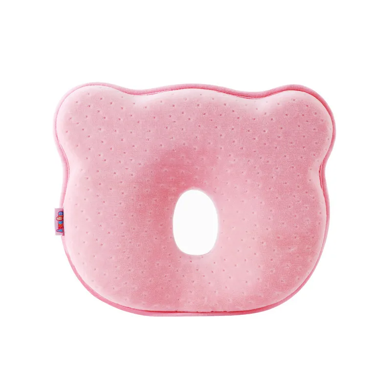 Infant Head Shaping Pillow with Memory Foam Core and Velvet Cover Pink big image 1