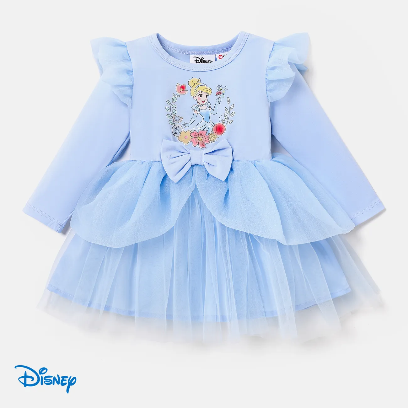 Disney Princess Baby Girl Character Print Long Sleeve Dress Blue big image 1