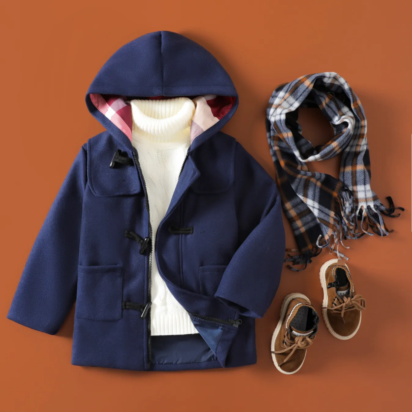 Kid Boy Solid Color School Style Hooded Jacket   big image 1