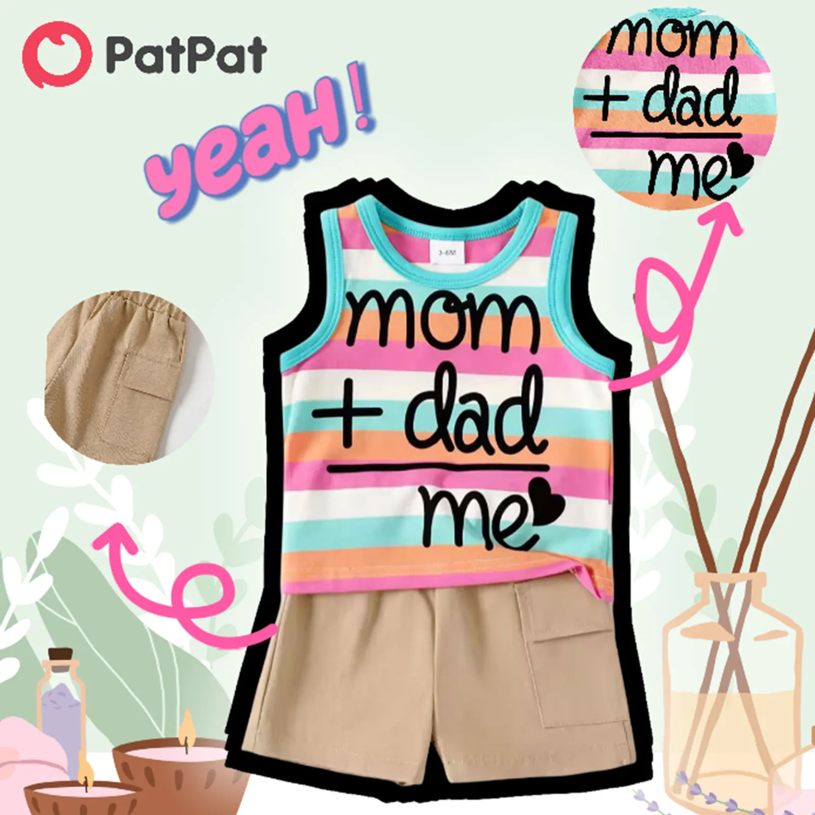 2pcs Baby Boy 95% Cotton Slogan Striped Tank Top and 100% Cotton Cargo Shorts Set  big image 1