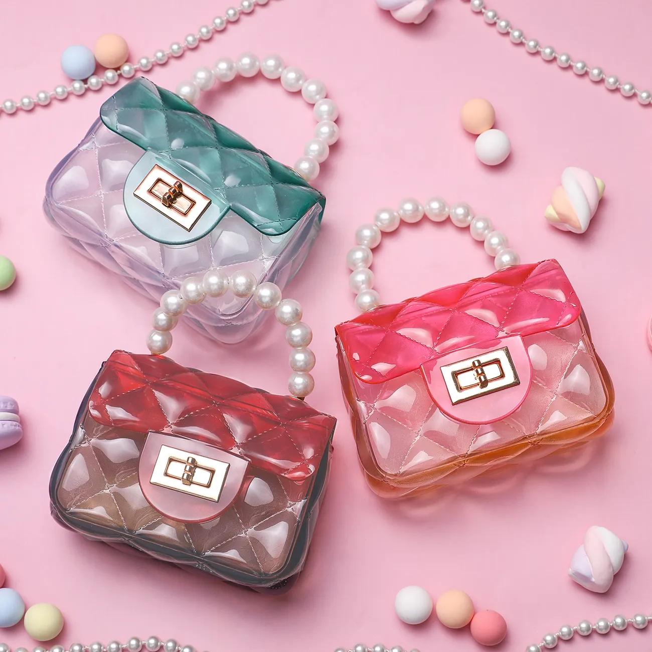 A cute transparent jelly bag suitable for girls, both portable and diagonal Red big image 1