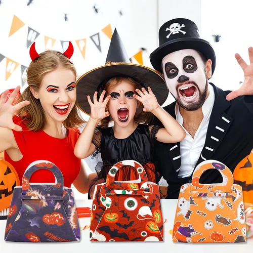 Halloween Non-woven Pumpkin Candy Bag: Foldable and Portable Tote Bag with Ghostly Party Decorations