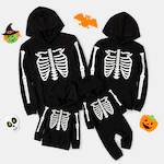 Halloween Glow In The Dark Skeleton Print Black Family Matching Long-sleeve Hoodies  image 2