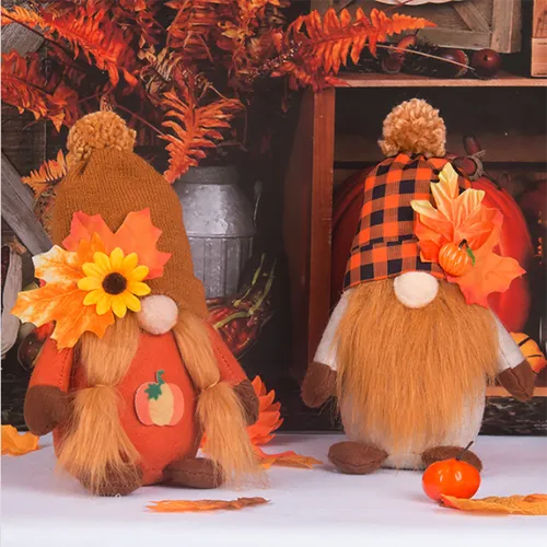 Halloween Pumpkin Harvest Festival Maple Leaf No-Face Doll per la fotografia o il gioco