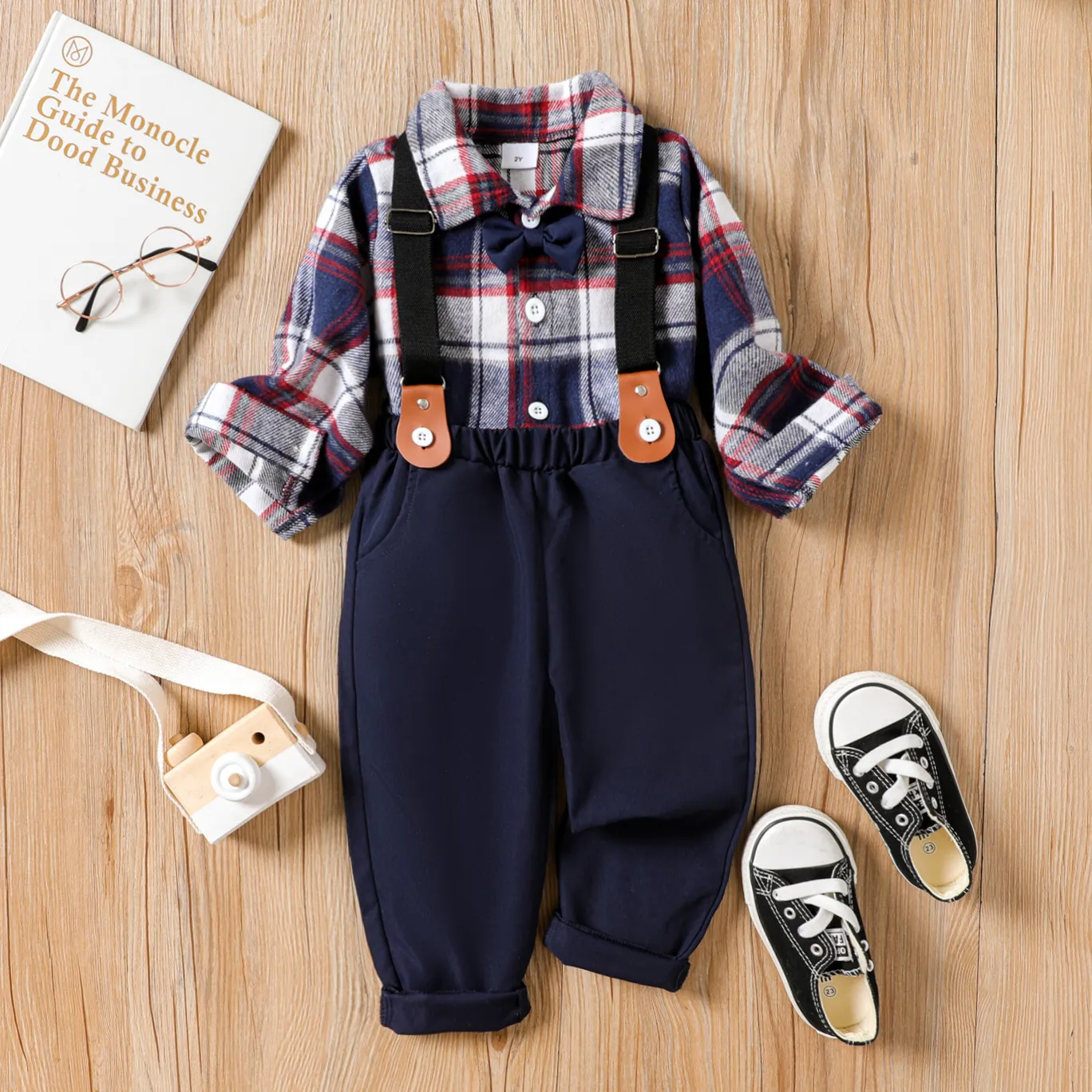 3pcs Toddler Boy  School Style Houndstooth Set 