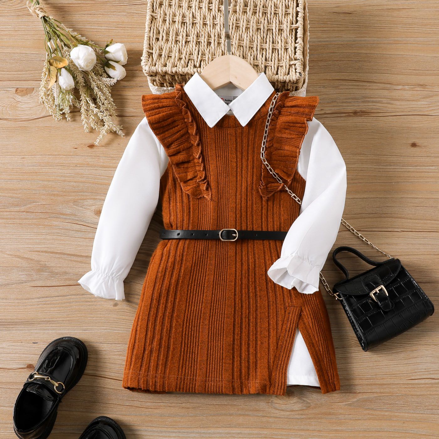 

3PCS Kid Girl Sweet Lapel Solid Color Skirt Set