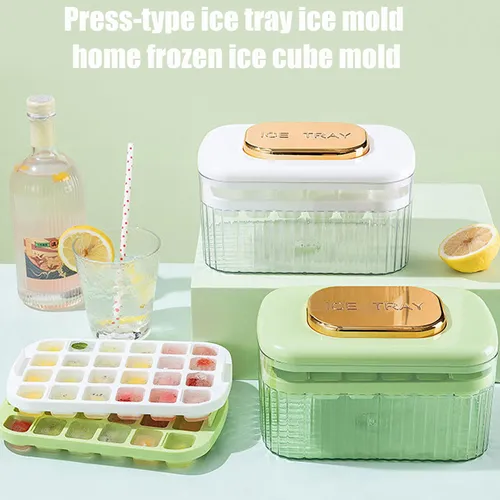 ABS Ice Cube Tray with Easy-Release Push Button and Sealed Lid for