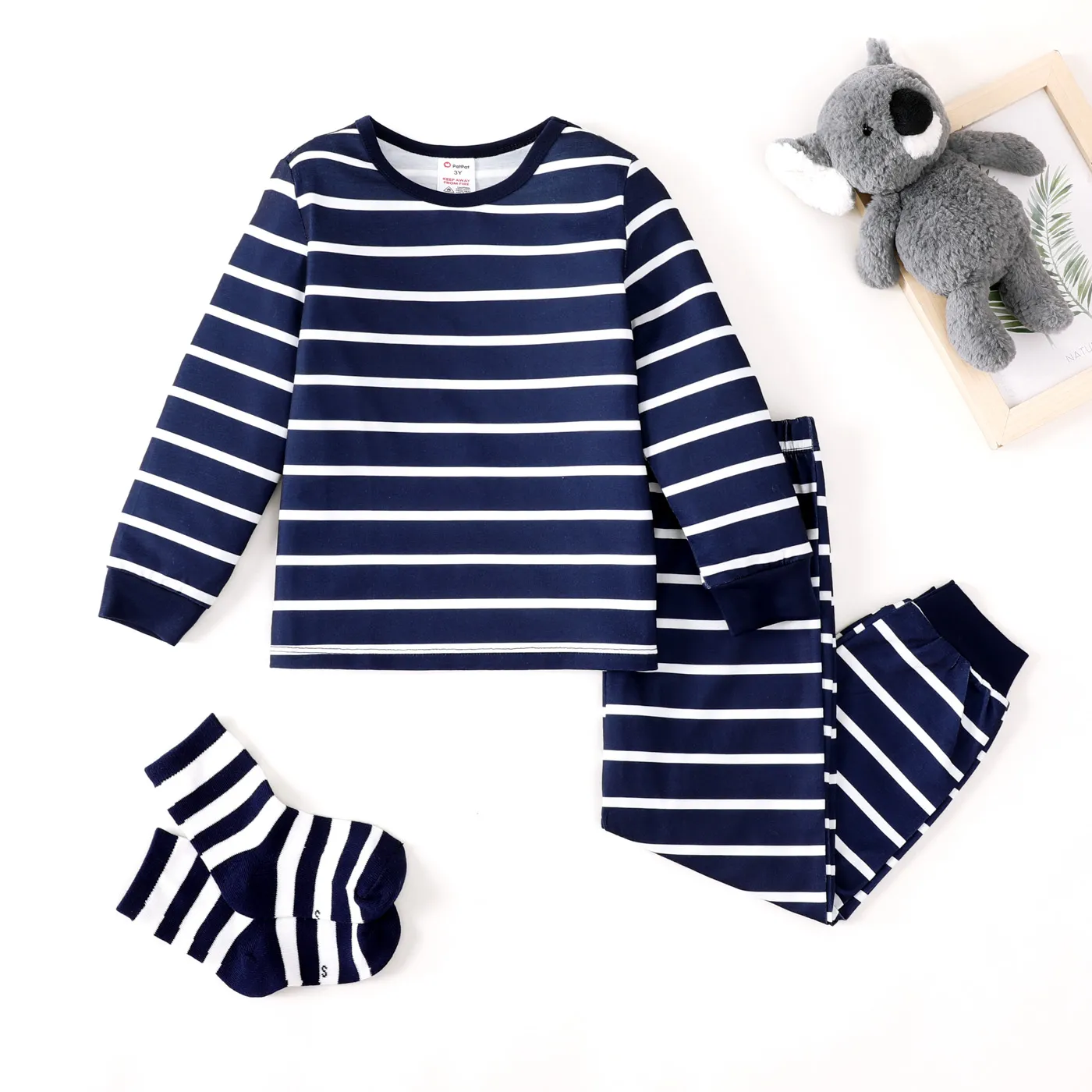 2pcs Kid Boy Stripe Casual Pajamas Set Blue